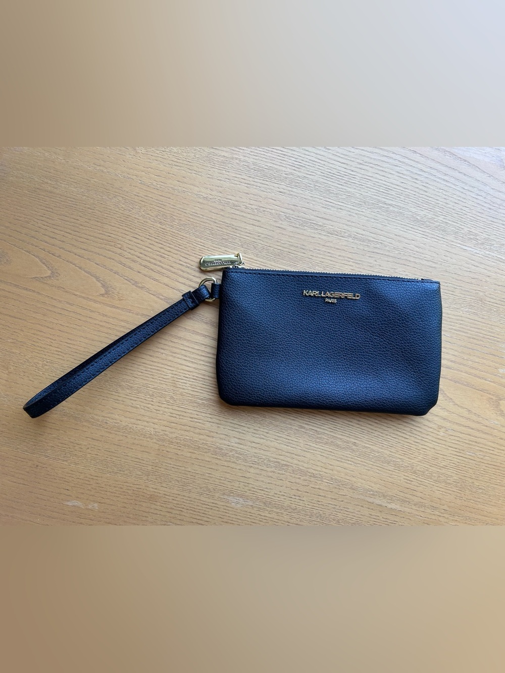 Karl Lagerfeld Black Wristlet Coin Purse with Gold Zip Pull